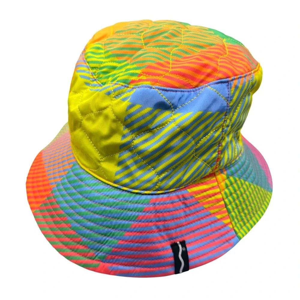Crayola x Kohls Reversible Bucket Hat Hot Pink Faux Fur Neon Multi Color Quilted
